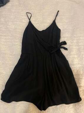 One Clothing Black Sleeveless V-Neck Faux Wrap Romper with Side Tie